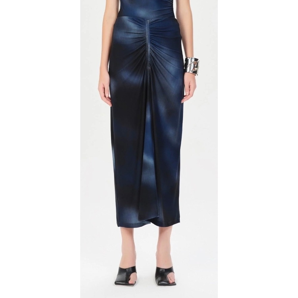 Maria‎ Cher Varela Anna Ruched Midi Skirt Navy Blue Size Small